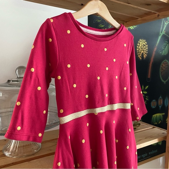 Mini Boden Red Gold Dot Long Sleeve Asymmetrical Dress 5t - Picture 6 of 11